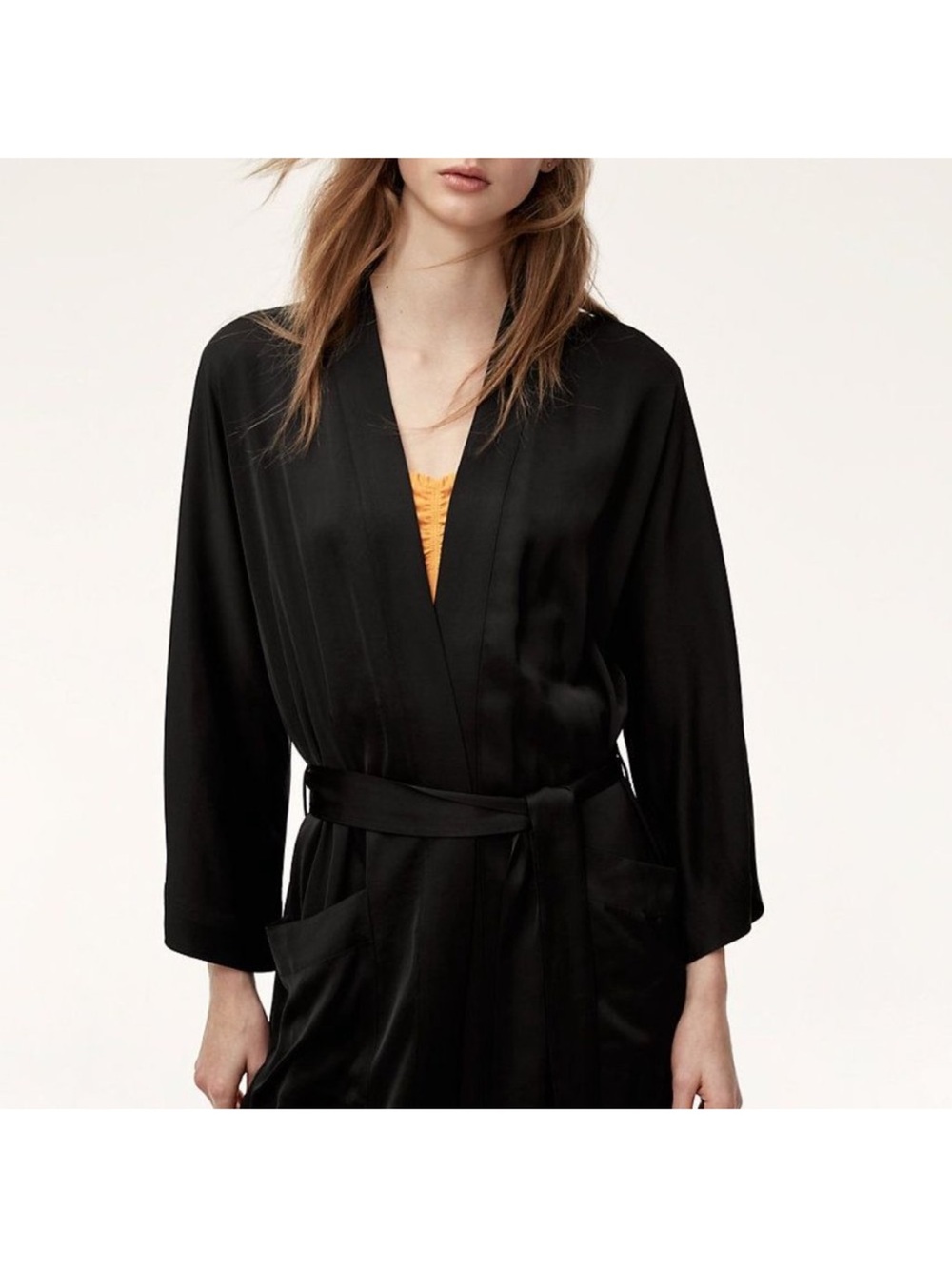 Wilfred Black Satin Wrap Robe with Pockets